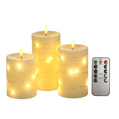3 bucăți lumânări fără flacără cu set de lumini șir răsucite cu controler capete luminoase constante