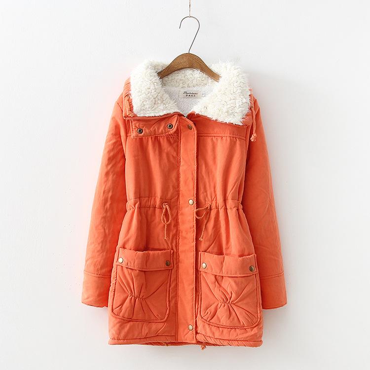 Autumn and Winter Mid-length Tooling Cotton-padded Jacket Women's Drawstring Waist Lamb Velvet Thick Warm Jacket
