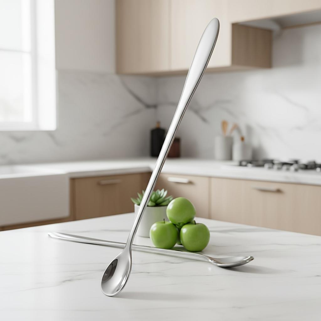 Stainless Steel Long Handle Mixing Spoon Set for Kitchen Bar Home Use Reusable Durable Flatware for Stirring Layered Drinks Desserts and Milkshakes