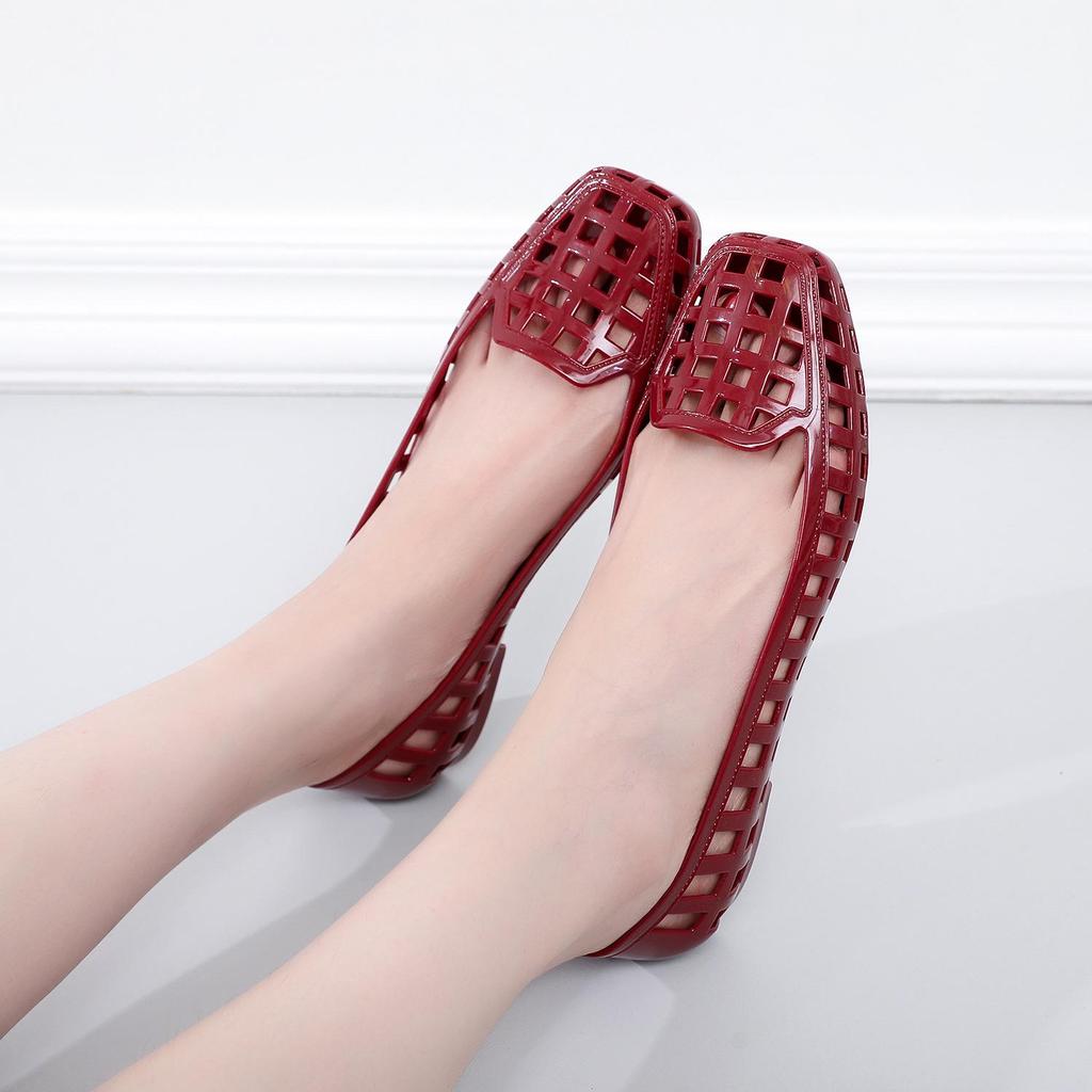 Korean-Style Square Toe Low-Cut Transparent Slip-On Women's Sandals