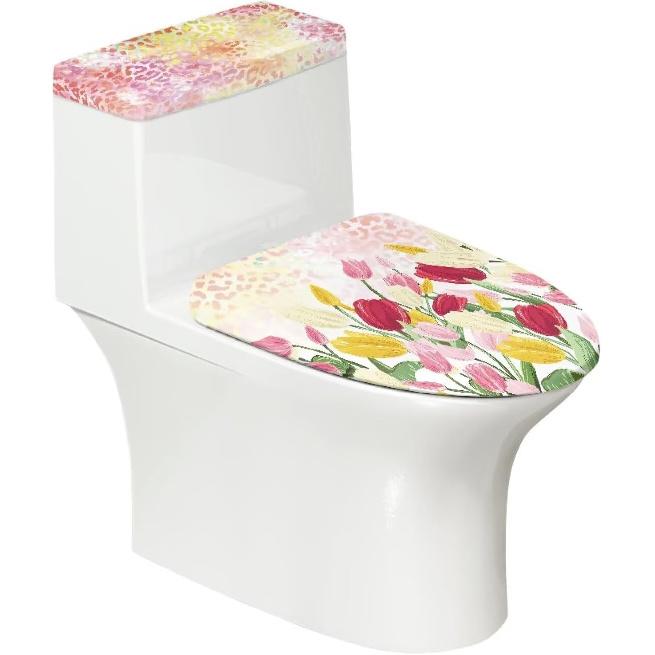 Toilet Tank Lid Cover and Toilet Seat Lid Cover with Elastic Bottom Toilet Covers 2 Pieces Set Universal Fit Toilet Top Covers Home Indoor тюльпан