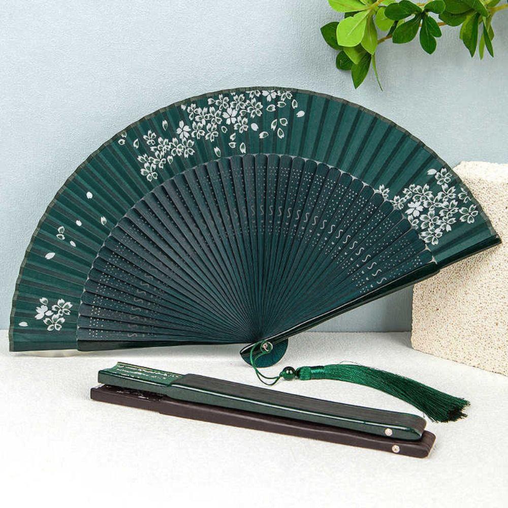 Raumdekoration Antike Kirschblüten Faltfächer Japanischer Stil Handgehalten Cheongsam-Fächer Bambusrippen Retro Tanz-Handfächer Sommer