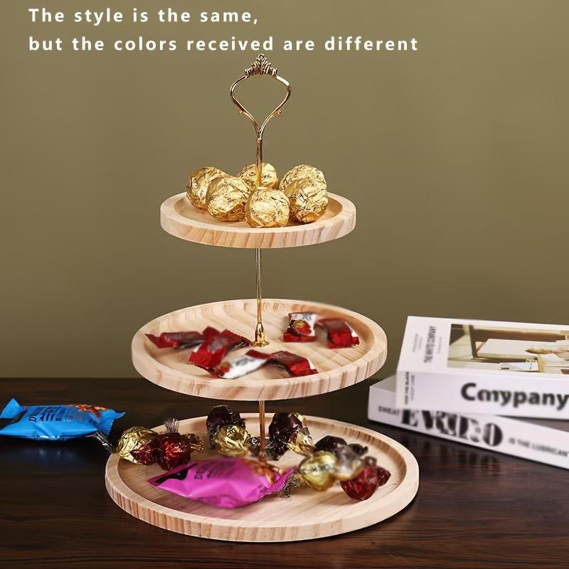Wohnzimmer Couchtisch Holz Tischmatte Mehrschichtiges Frühstückstablett Kuchenplatte Aufbewahrungsregal, Holz 3-stöckige Dessert-Snack-Obstplatte, Heim Schreibtisch Tablett