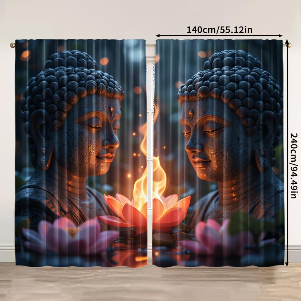 2Pcs Polyester Buddha Inspired Versatile Printing Window Curtains Birthday Party Decoration Backdrop Drapes for Living Room