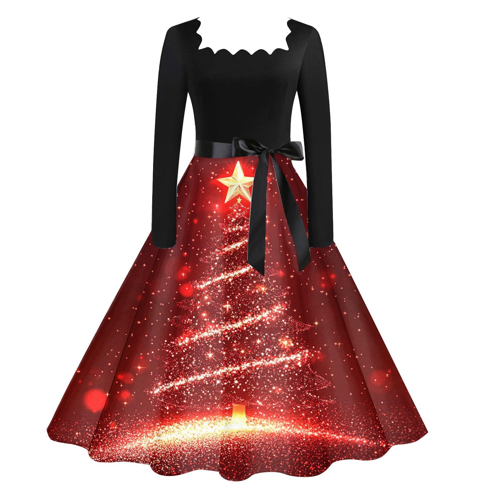 

Женское повседневное модное рождественское платье с квадратным вырезом в винтажном стиле S киноварь