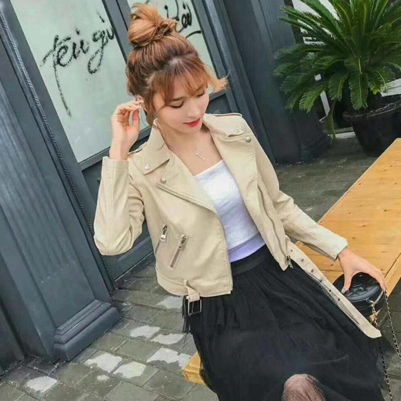 Slim Motorcycle Leather Jacket for Women, Slim Plus Size, Korean Style Short Small Leather Jacket, Washed Leather Lapels, Trendy
