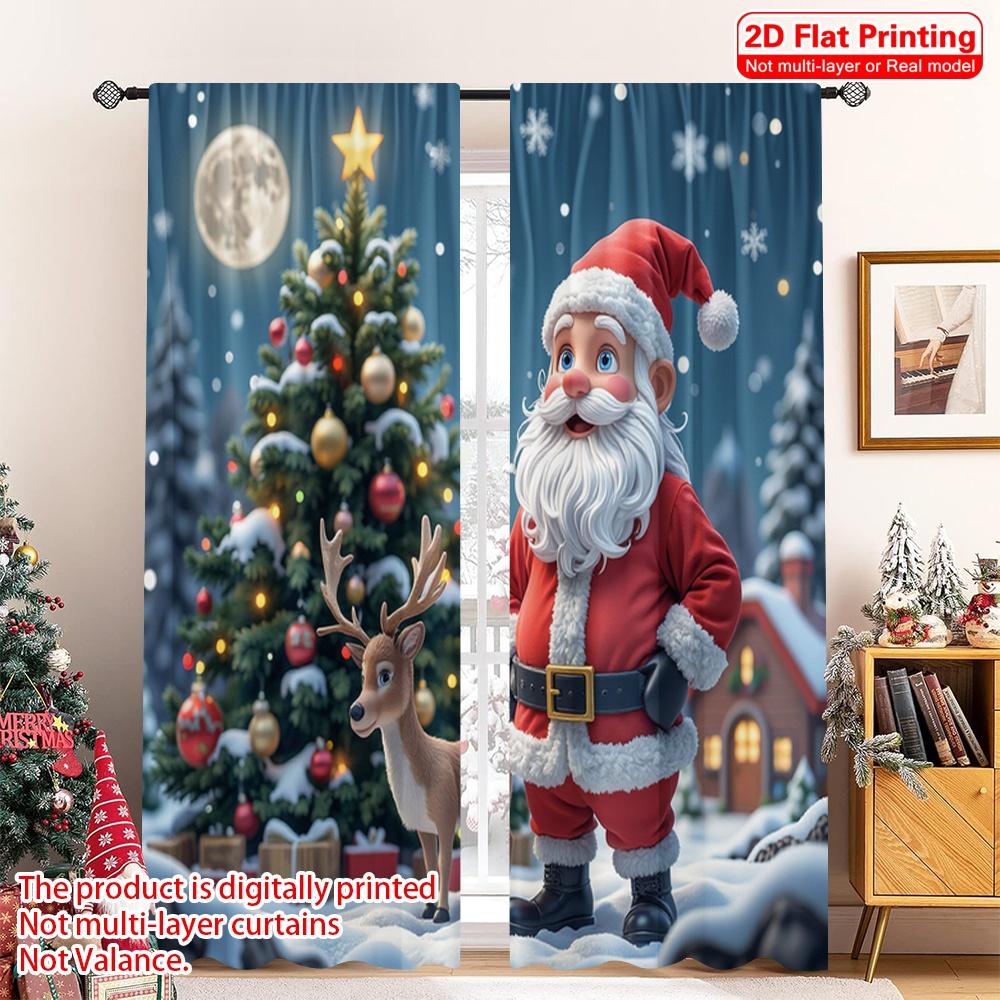 2pcs 2D Flat Printing Christmas Drapes Santa Claus and Reindeer Christmas Scene Fabric Without Electricity Party Decorations for