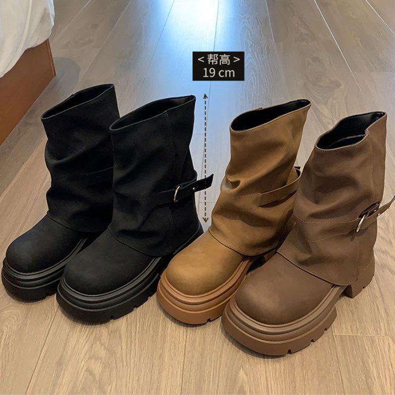 British Style High-end Short Boots Autumn New Super Fire Versatile Martin Boots Heightened Thick-soled Medium Boots