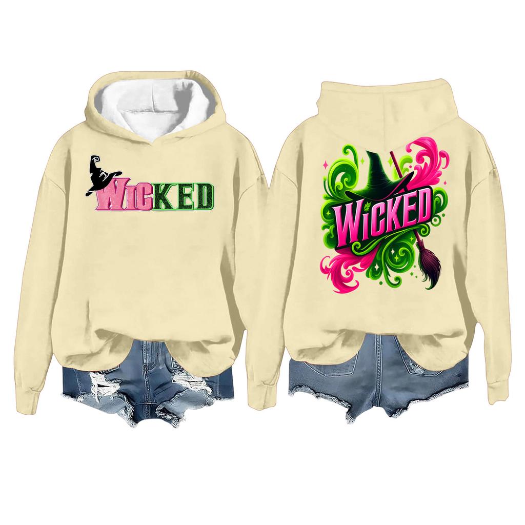 Women's Casual Long Sleeve Pullover Witch Print Hooded Sweatshirt
