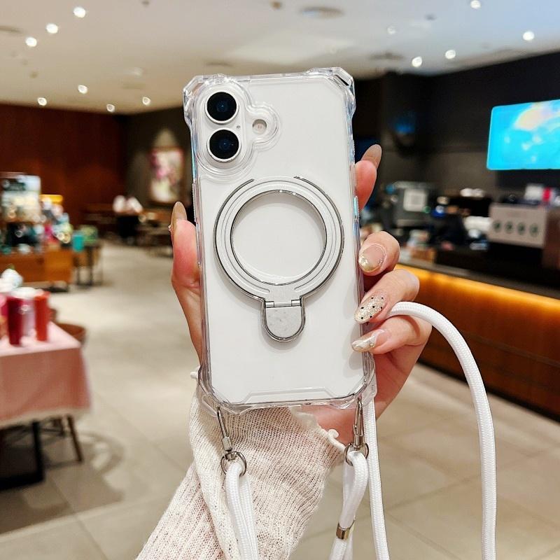 

Strap Magnetic Case For iPhone 17 Pro Max 13 12 11 14 15 16 Plus Stand Shockproof Four Corner Crossbody Lanyard U Holder Cover For iPhone 12 pro