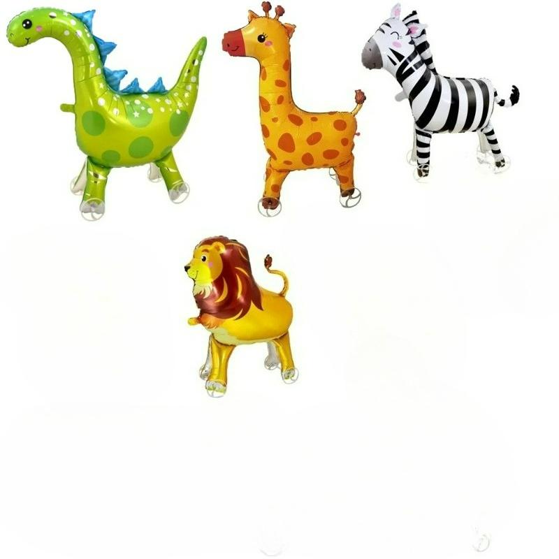 16pcs Cute Walking Animal Foil Balloons with Wheels Walking Wheels Elephants Dinosaurs Lions Rabbits Children's Toy Balloons