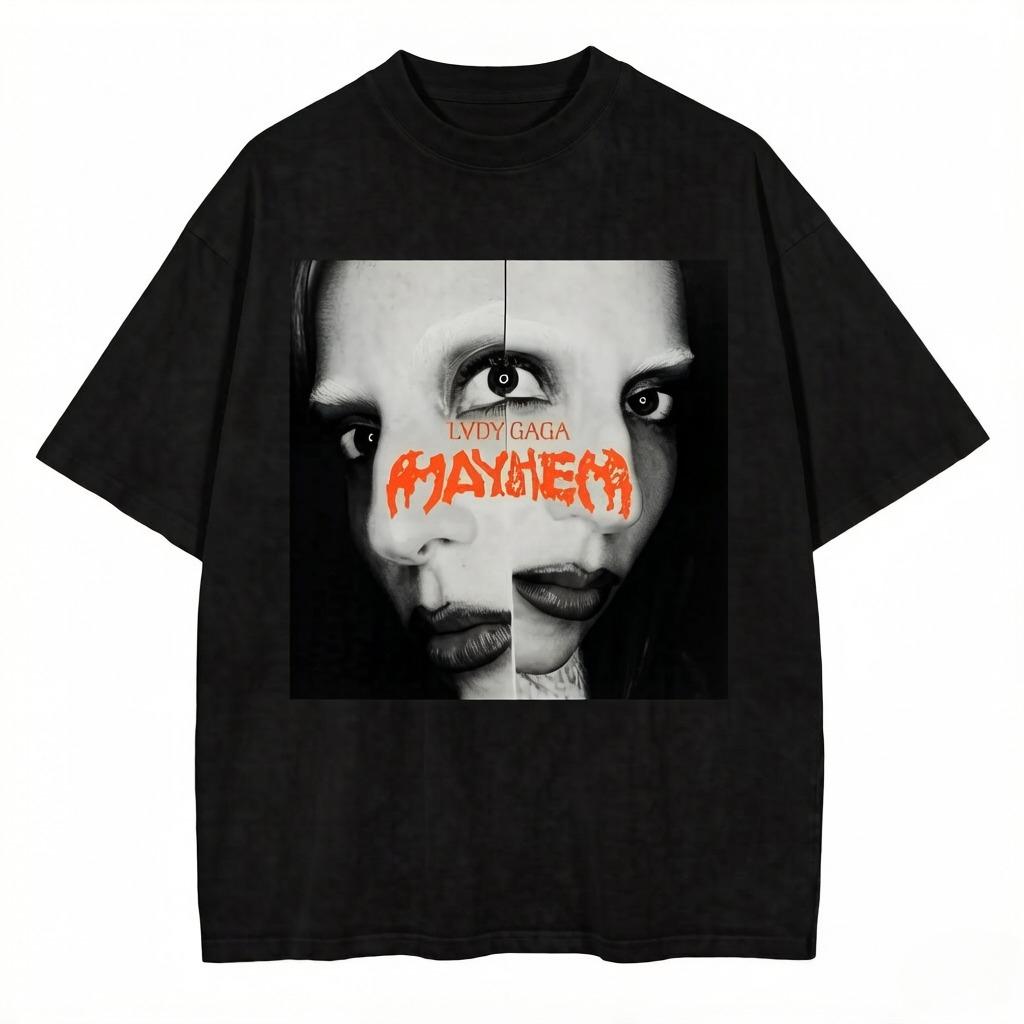 

Retro Washed Version of Lady Gagas Chaos Carnival Tour Tshirt Unisplendour Fashion Design Highquality Cotton Tshirt 4XL