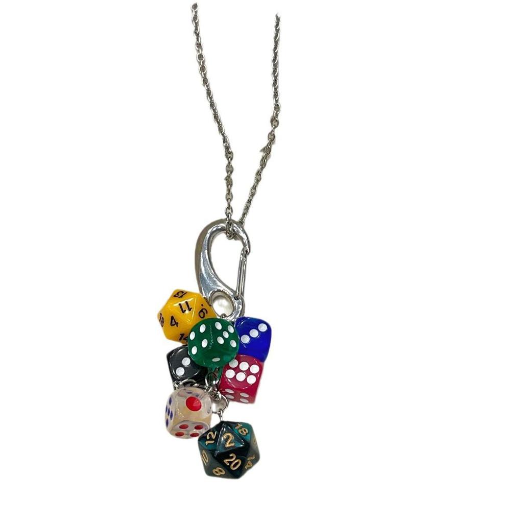Unique Multi-Element Colorful Dice Pendant Keychain Necklace