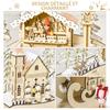 Christmas Advent Calendar, 2021 Light Up Table Xmas Wooden Sleigh Holiday Decoration with Countdown Drawer, Village, for kids Adults