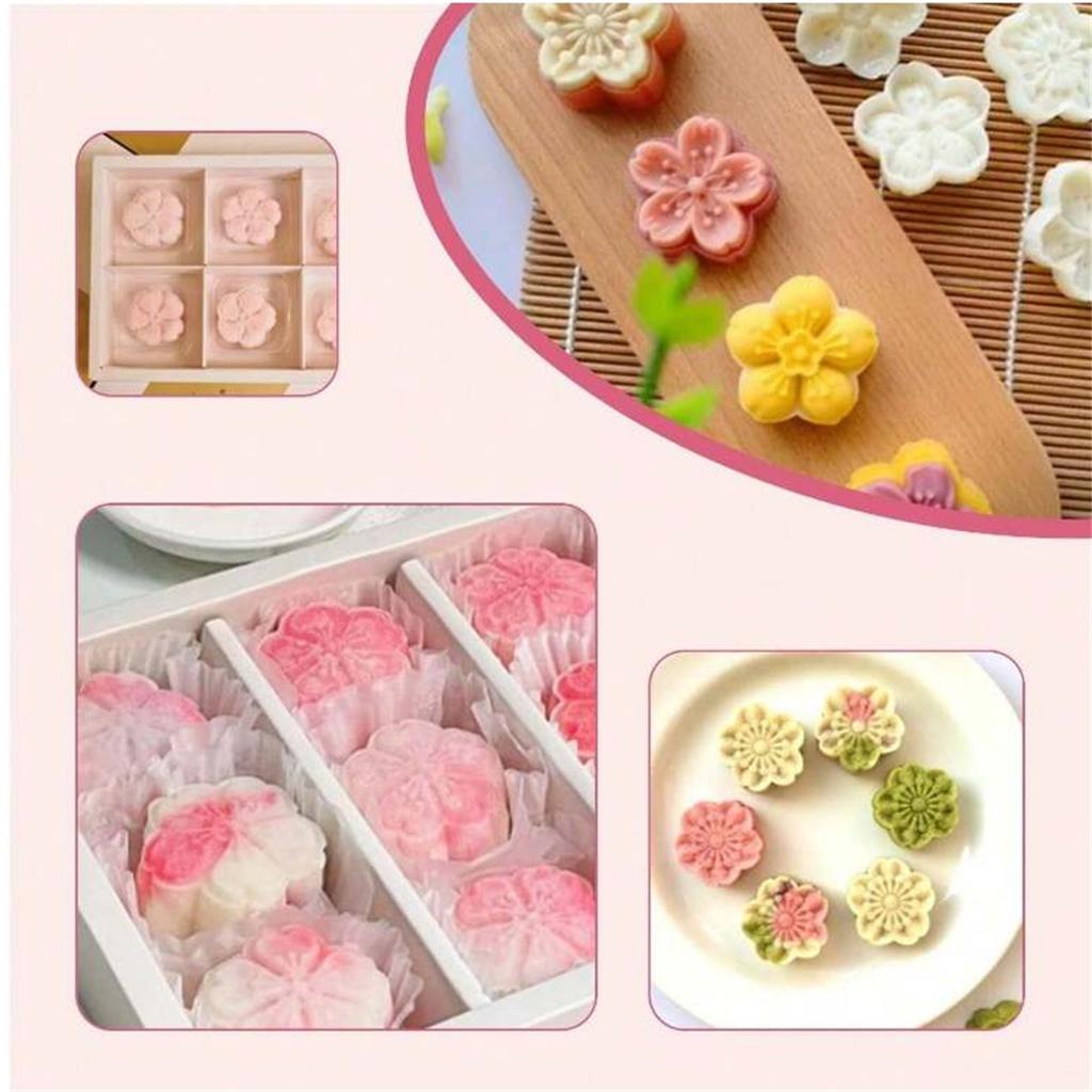 Cute Shaped DIY Mooncake Molds-Thickness Adjustable Hand Press Tool with 4 Cherry Blossoms,Cookies,Desserts&Pastry Decoration