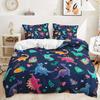Colourful Dinosaur Duvet Cover For Kids Boys Girls Cartoon Dino Comforter Cover Floral Grass Mountain Bedding Set Wild Animal