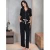 Women's Modal Rayon Pajamas Cardigan Striped Homewear Love Pockets Long Pants Casual Pajama Set