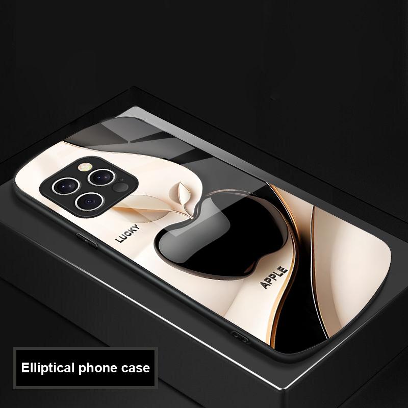 Glücklicher Schwarzer Apfel Für IPhone 16 Pro Max 15 Pro 14 13 12 Mini 11 XS Max XR 7 8 Plu SE 2022 Elliptische Glas-Handyhülle