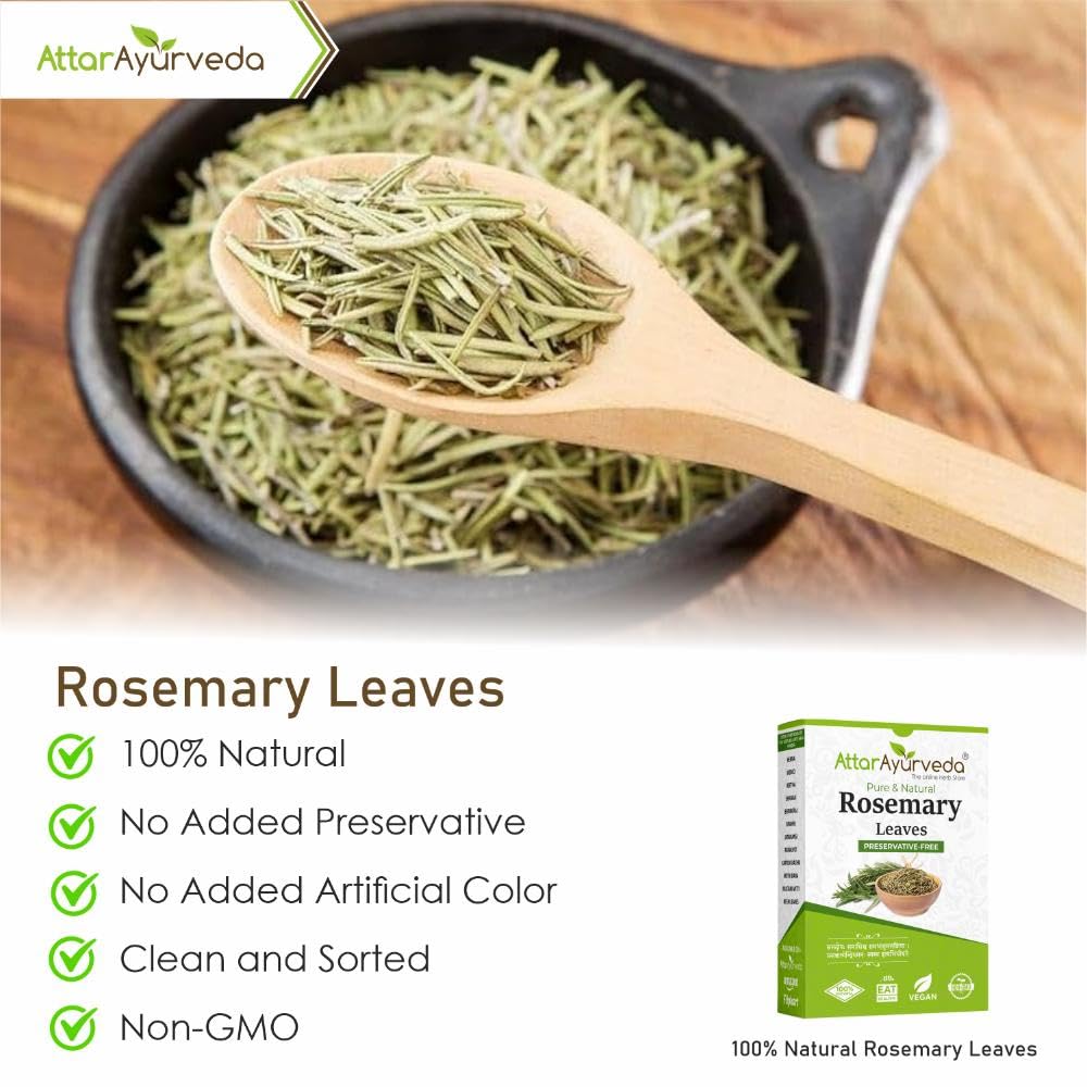 Attar Ayurveda Natural Rosemary Leaves 100 g for Hair Growth, Hair Water & Oil Preparation Dried Herbal Leaves Pure