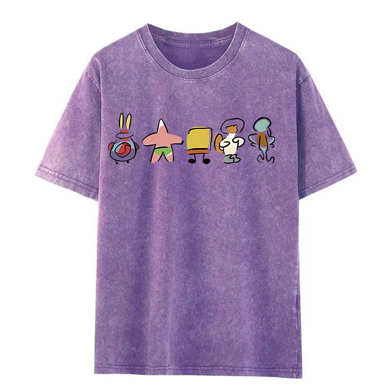 Unisex SpongeBob Print Chinese Style Summer Short Sleeve Casual Top