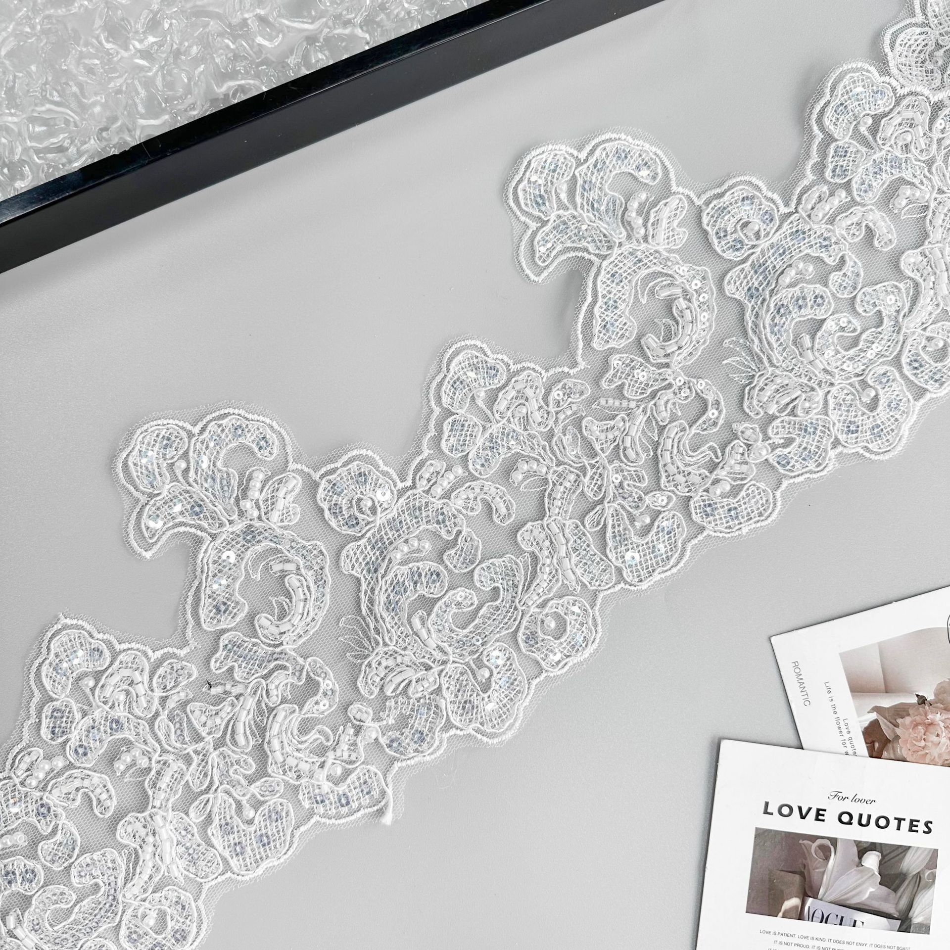 

White Beaded Mesh Strand Barcode Clothing Skirt Dress Wedding Dress Decorative Lace Accessories T3162 one yard