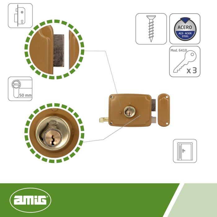 Serrure - Amig - 72U -120 - Émaillée or - Dimensions 16x9.5x10 cm - Résistance élevée