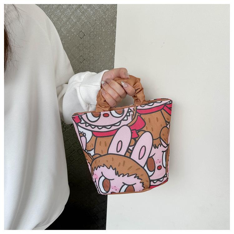 Labubu creative cartoon cute padded handbag Korean version high value ins style portable versatile bucket bag KTY