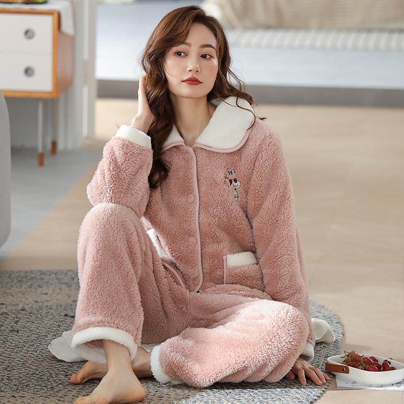 Cozy Winter Fleece Pajama Set for Couples - Thick Velvet Homewear for Women and Men