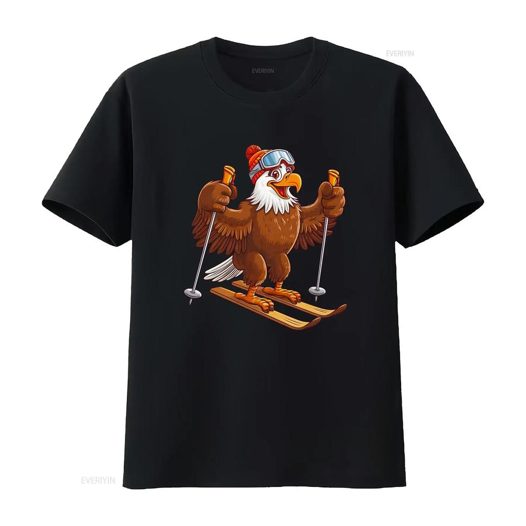 Eagle Skiing Skier Fun Cartoon Ski T Shirt Vintage Washed Breathable Unisex Slightly Versatile Graphic Stretched Homme