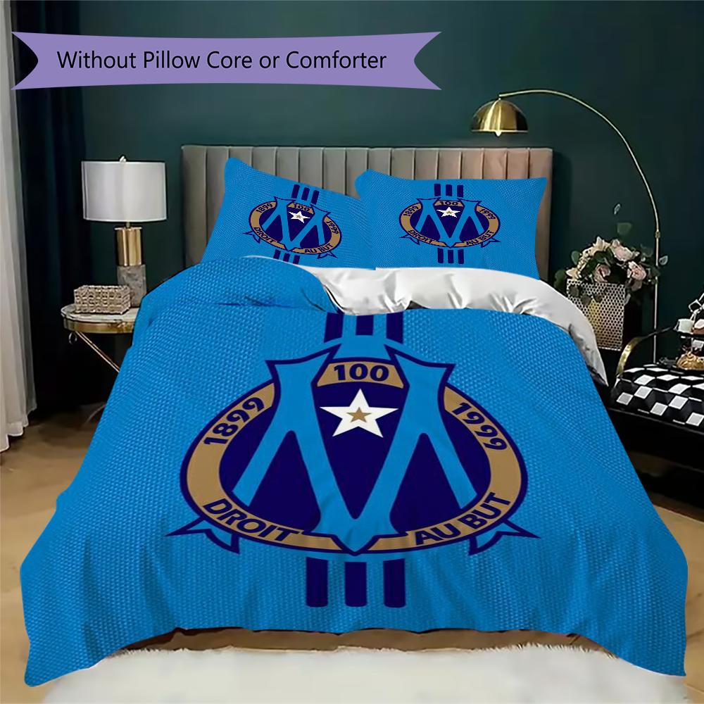 Olympique De Marseille Pattern Bedding Uilt Set Uilt Cover Pillowcase Home Decoration Birthday Gift (1 * Duvet Cover + 2 * Pillowcase Without Core)
