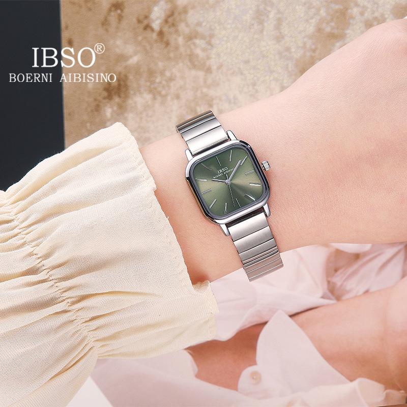 Klein Groen Horloge Mode Roestvrij Staal Klein Vierkant Horloge Quartz Horloge Dames