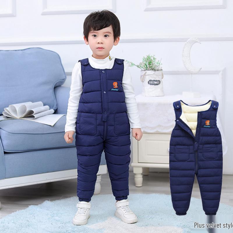 2026 Winter Unisex Baby Overalls, Down Cotton Fleece Lined, Thickened Open Crotch One-Piece Pants