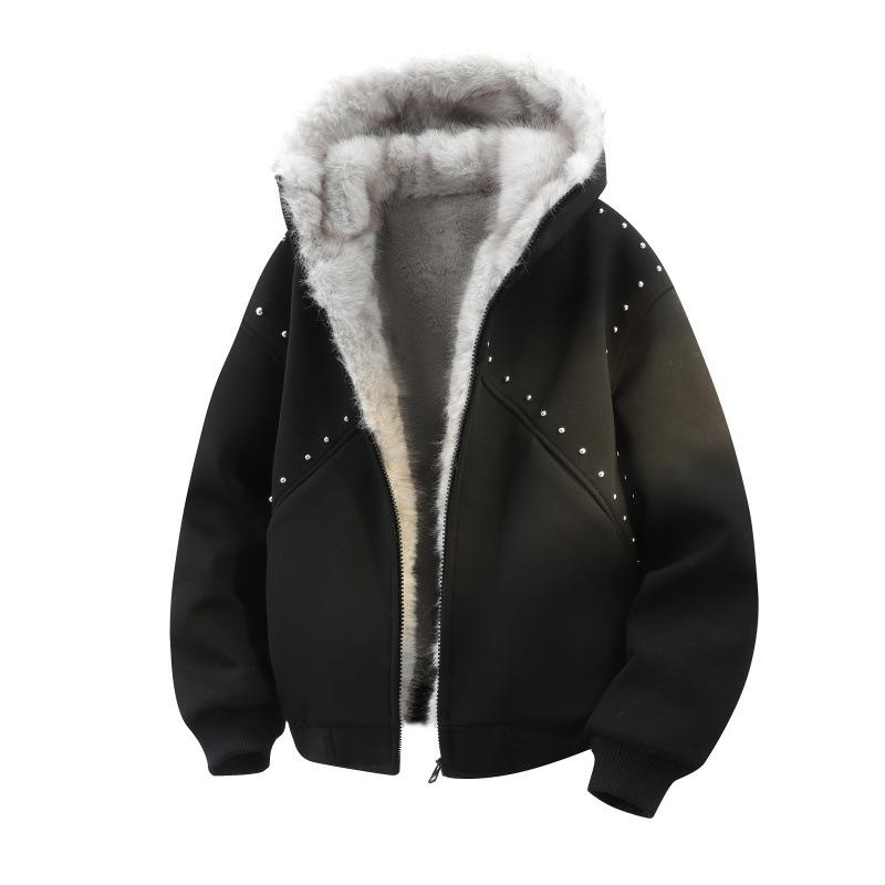 

Winter American-Style White Hooded Rabbit Fur Jacket for Men 2XL чорний