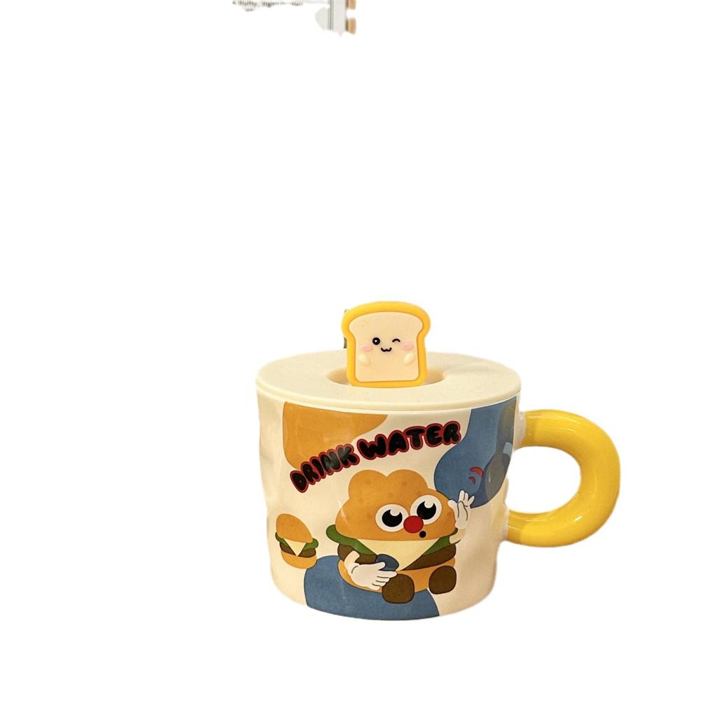 Cute Cartoon Mug with Lid Ceramic Cup for Girls with High Appearance Office Water Cup Practical Birthday Gift