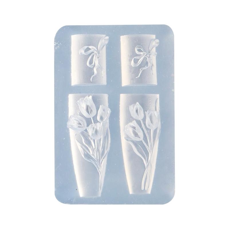 

Transparent Silicone Nail Art Mold For 3D Floral Embossed Design Bowknot Tulips Pattern DIY Manicure Tool 1