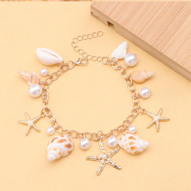 Bohemian Ethnic Style Starfish Conch Pearl Adjustable Chain Belt  Beach Holiday Gift Accessories