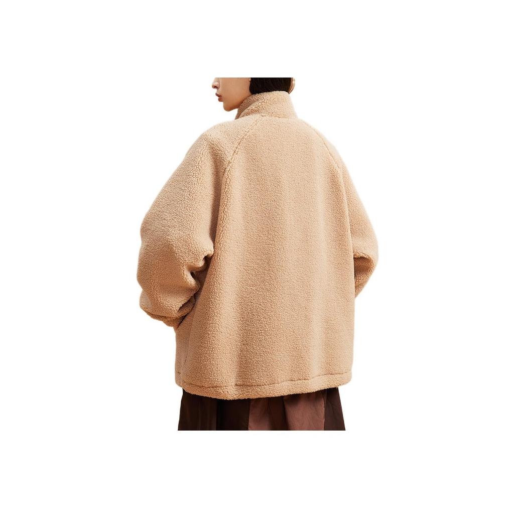 Anta Lifestyle Series Logo Letter Print Pattern Stand Collar Zipper Fleece Jacket Women Jacket Light-Brown 962248720-4