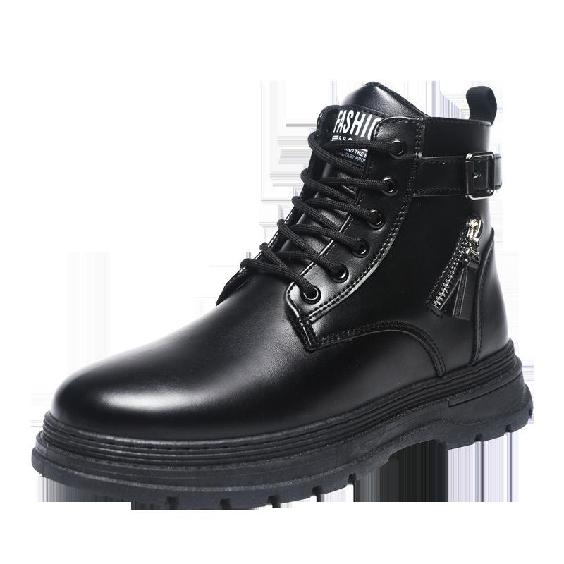 New Men's Plus Size High Top Leather Boots British Style Round Toe PU Leather Comfortable Non-Slip Casual Autumn Shoes