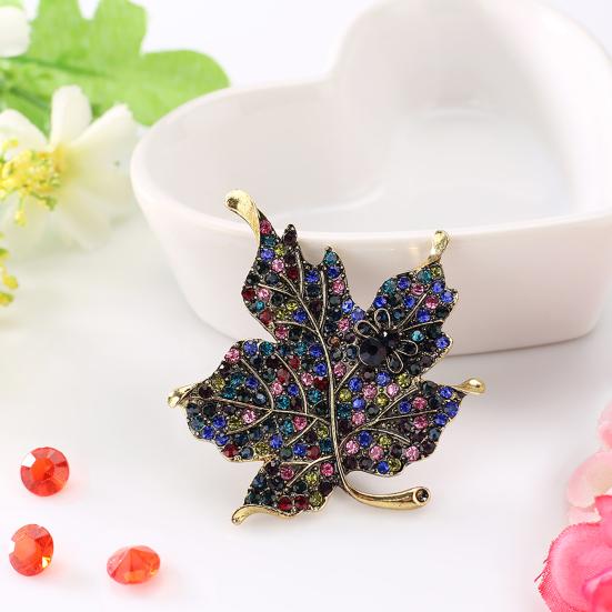 Colorful Crystal Stone Maple Leaf Cute Bee Brooch Pin Gift for Ladies Dress Scarf
