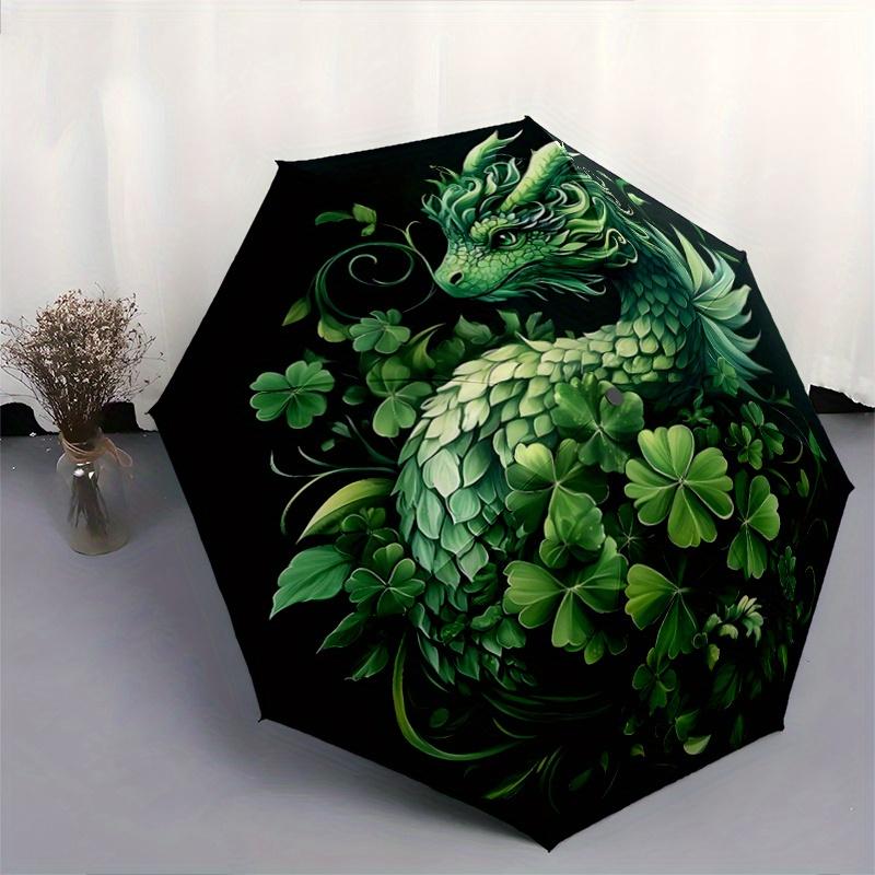 1pc Green Leaf Dragon Automatic Folding Umbrella - 3 Folding Design, Vivid Cartoon Pattern, Suitable for Outdoor Activities, A Gift for Fans In A