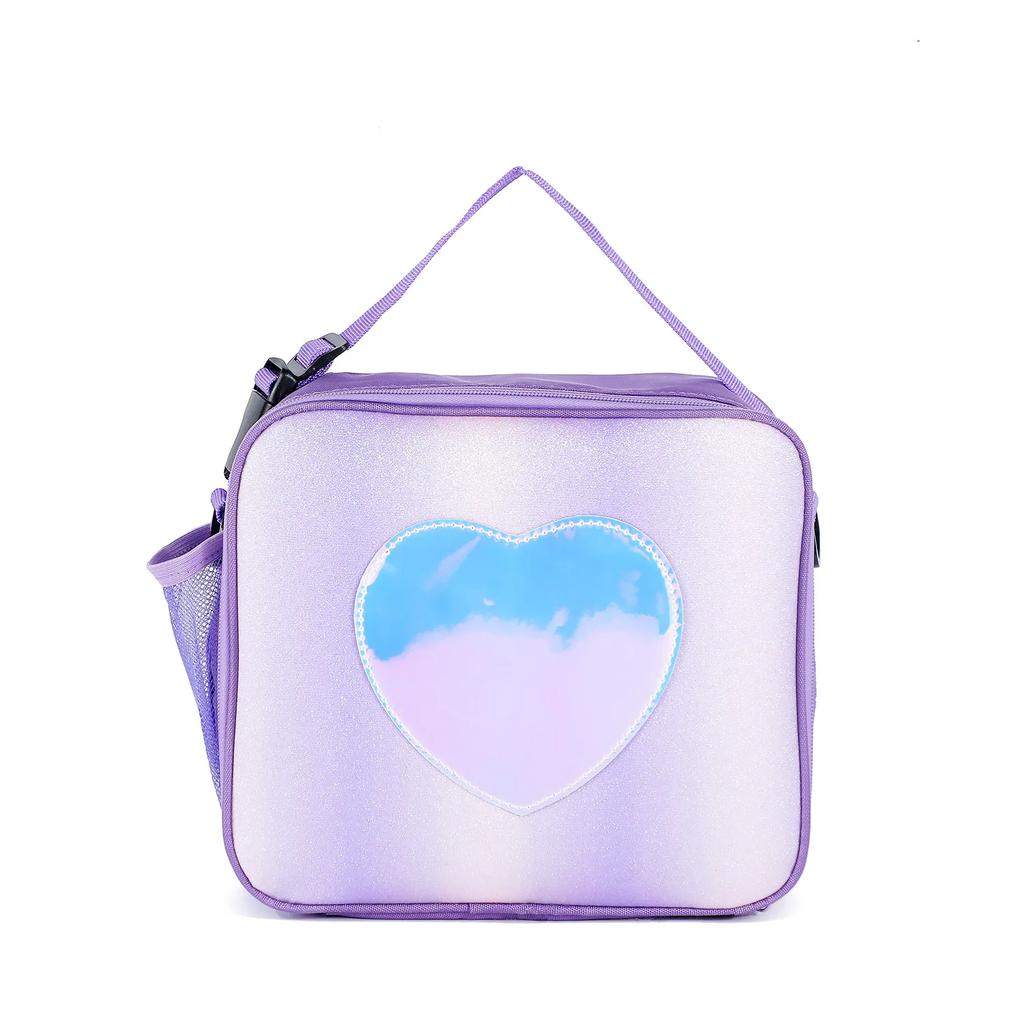 Children Cute Pink Heart Laser Lunch Bag Large Capacity Insulated Student School Office Bento Bag Portable Picnic Food Backpack