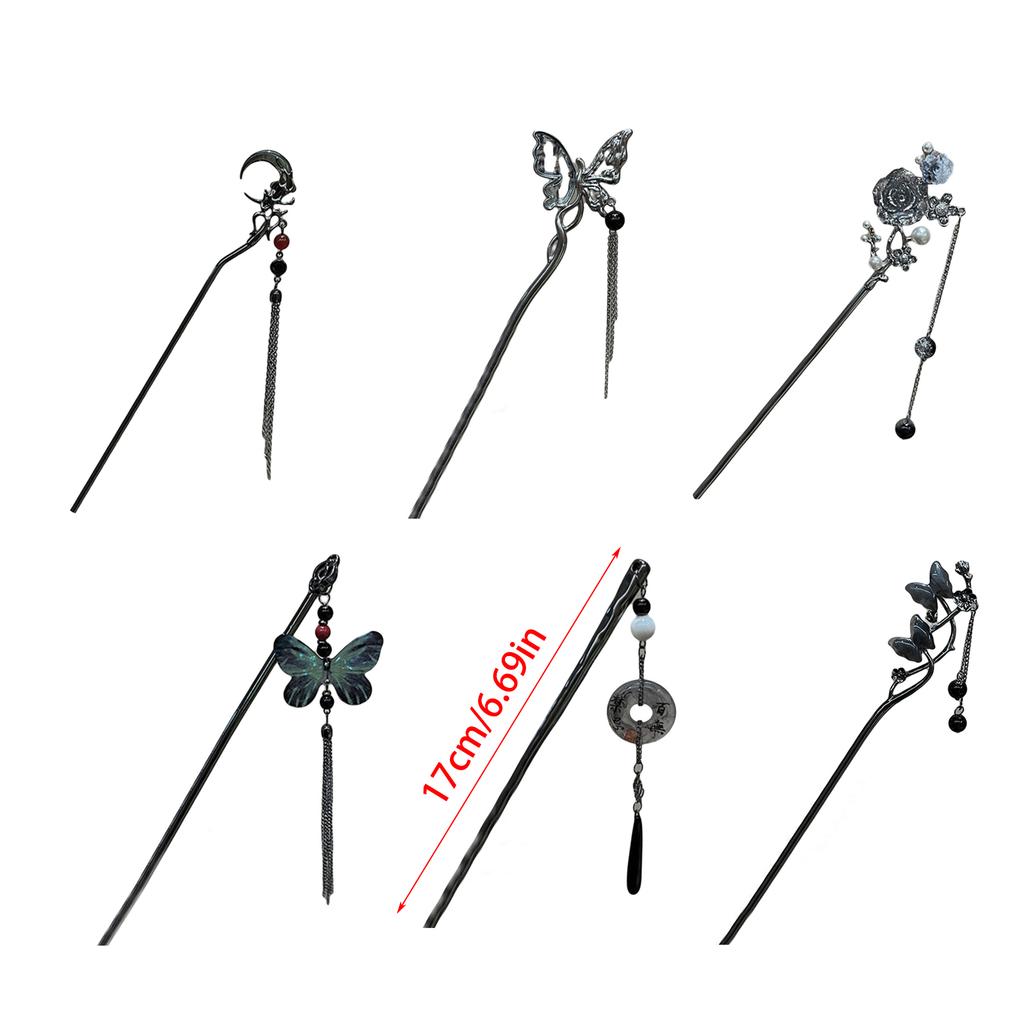 Butterfly Pendant Hairpin Stylish Metal Hair Accessories Ancient Style Curly Hair Headdress with Tassels for Women