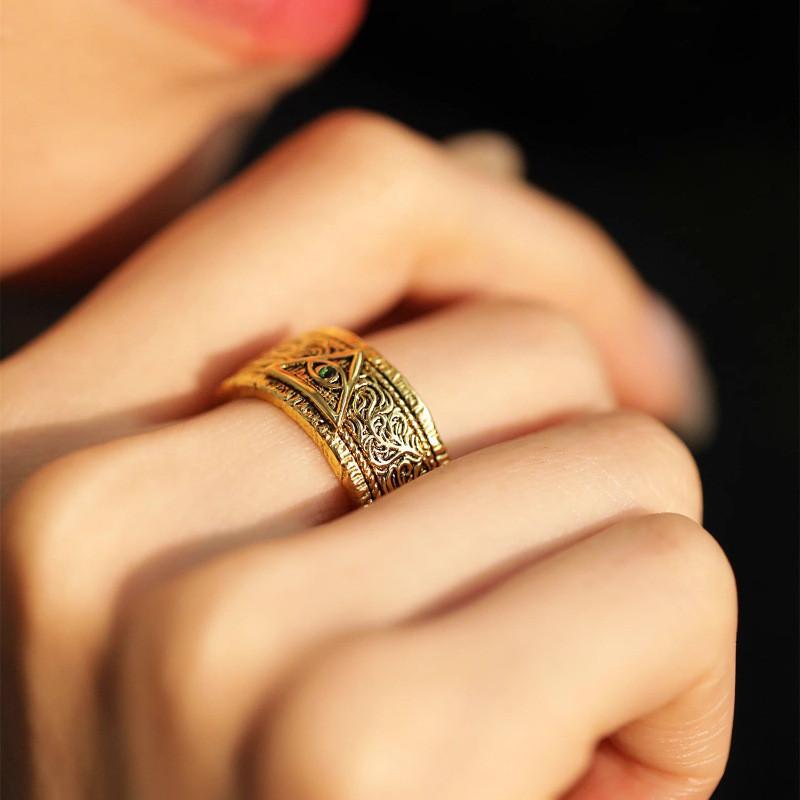 Fashionable Vintage Copper Eye Of God Ring For Women With Adjustable Size And Geometric Design
