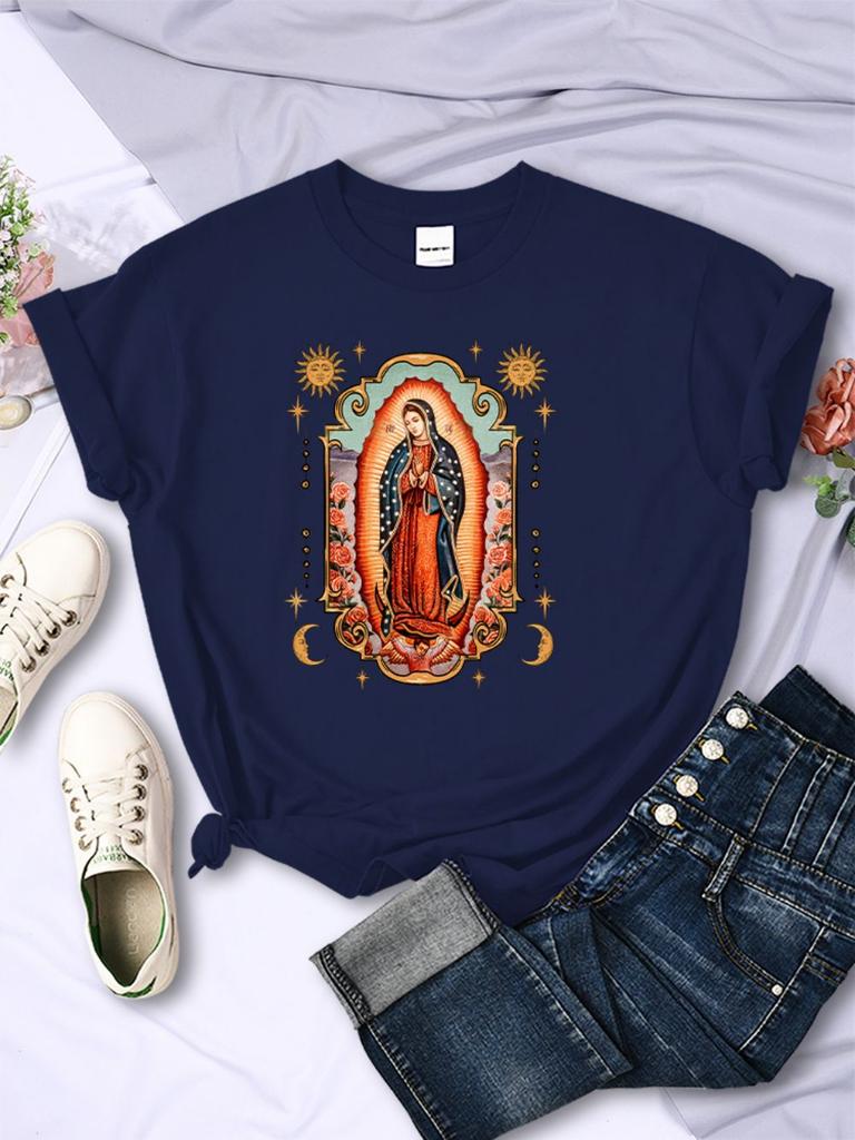 T-shirts pour femme Rue Notre-Dame de Guadalupe Imprimé T-shirts Confortable Col Rond Manches Courtes Douces Été Décontracté Vêtements Féminins