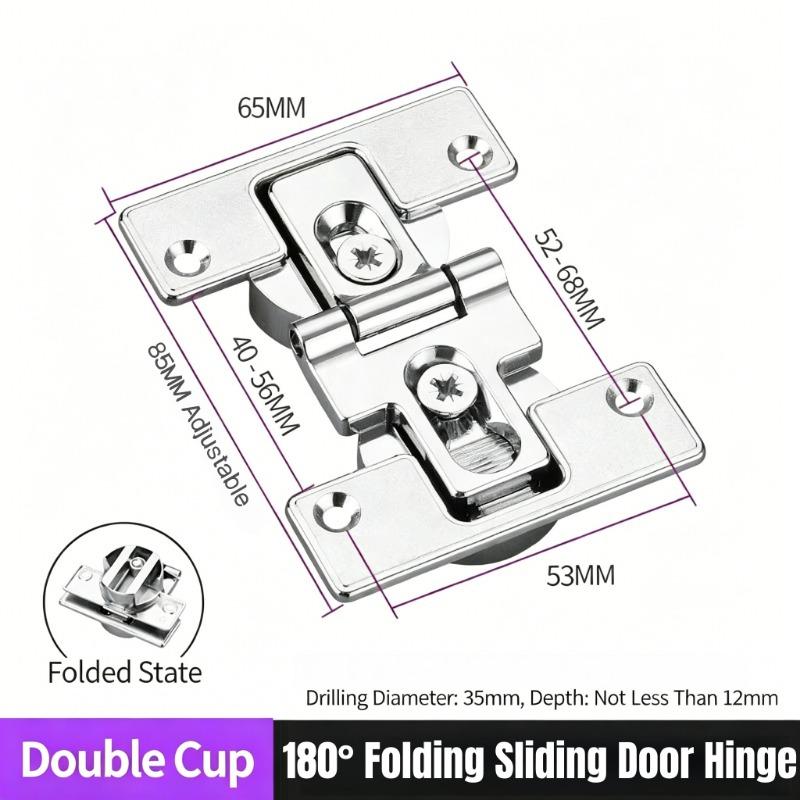 Furniture Adjustable Bifold Hinges,180° Folding Cabinet Closet Door Hinge,Double Cup Invisible Hinges,Self-Supporting Flap Hinge