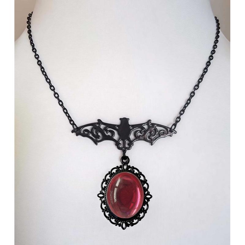 Gothic Bat Crystal Necklace - Women's Halloween Fashion Jewelry