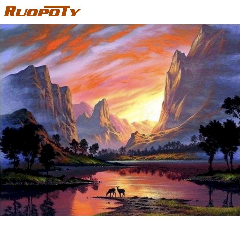

Ruopoty безрамный ночной пейзаж DIY наборы для рисования по номерам Современная настенная художественная картина ручная роспись маслом для гостиной искусство 40x50CM NO Frame
