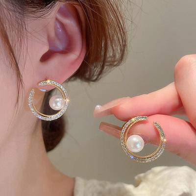 Imitation Round Crystal Drop Earrings for Women Minimalism Temperament Fashion Party Jewelry