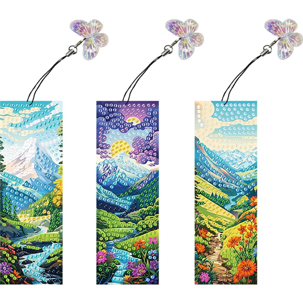 3Pcs Special Shaped Animal Flower Christmas Diamond Bookmark Art Project Diamond Painting Bookmark Making Kit for Reading Lover