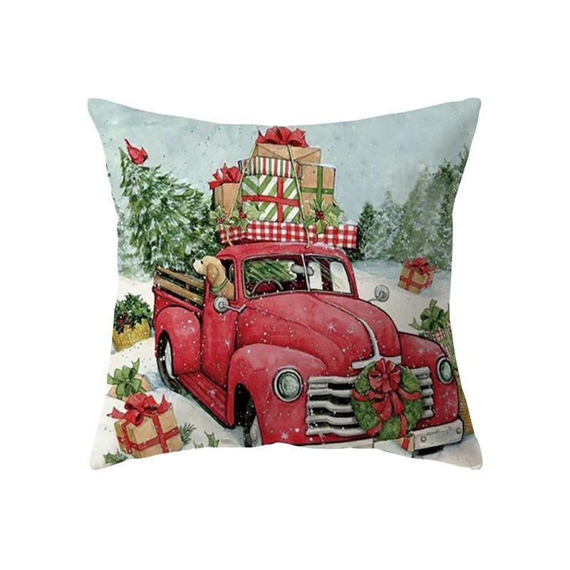 Merry Christmas Santa Print Pattern Cushion Cover Home Living Room Sofa Decorative Square Pillow Cover